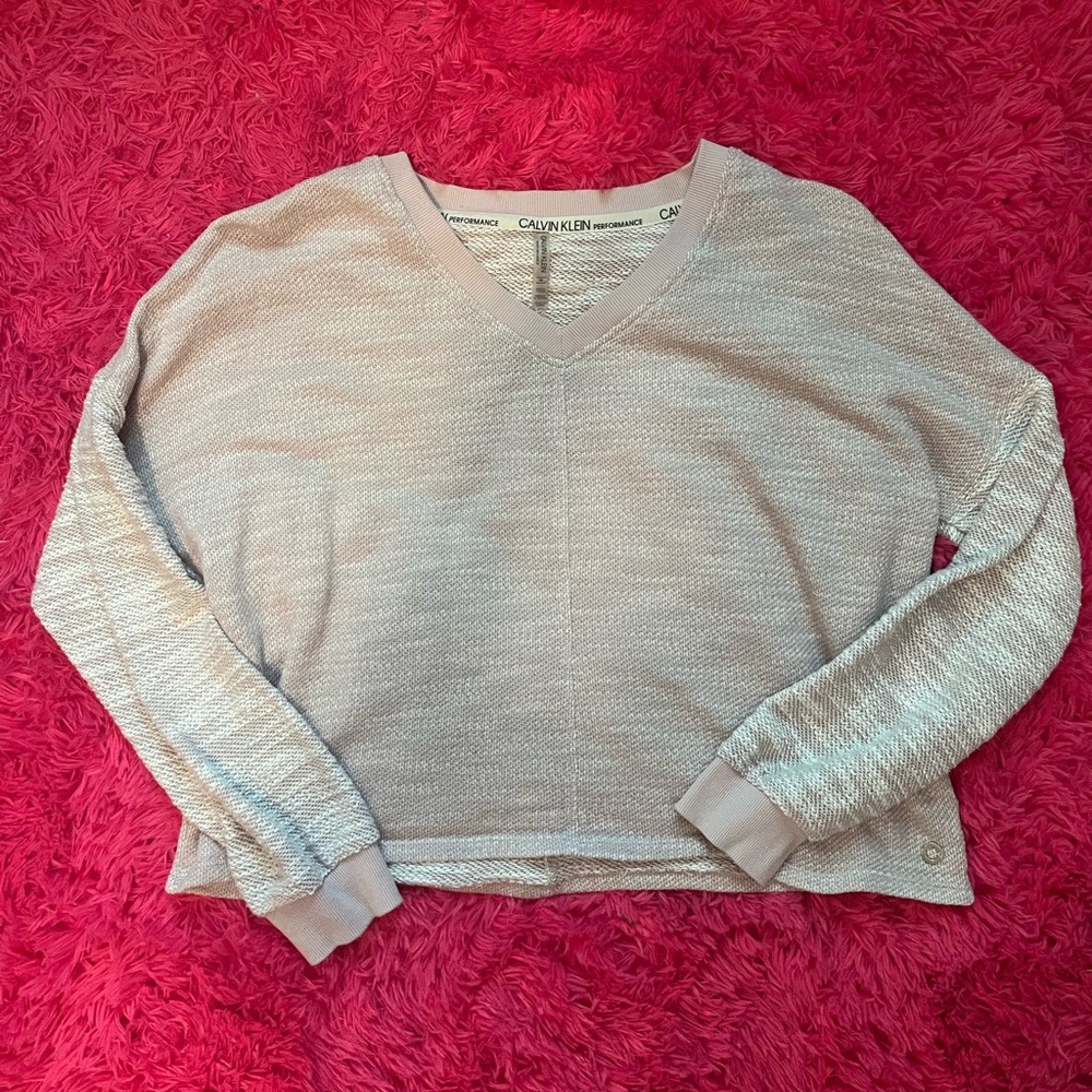 CALVIN KLEIN Women’s Performance Open V-Neck Pullover Sweater, Pink, size M